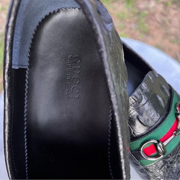 🔥 GG Horse Bit Black Leather CROC Embossed Loafers Mens SZ EU 42, US 9 Like New - Picture 3 of 10